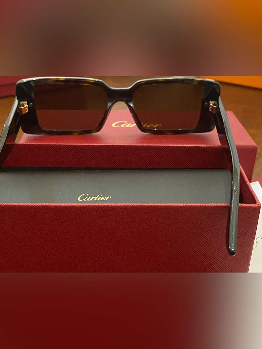 Cartier Men's Tortoiseshell Frame with Brown Lenses Sunglasses on Red Box
